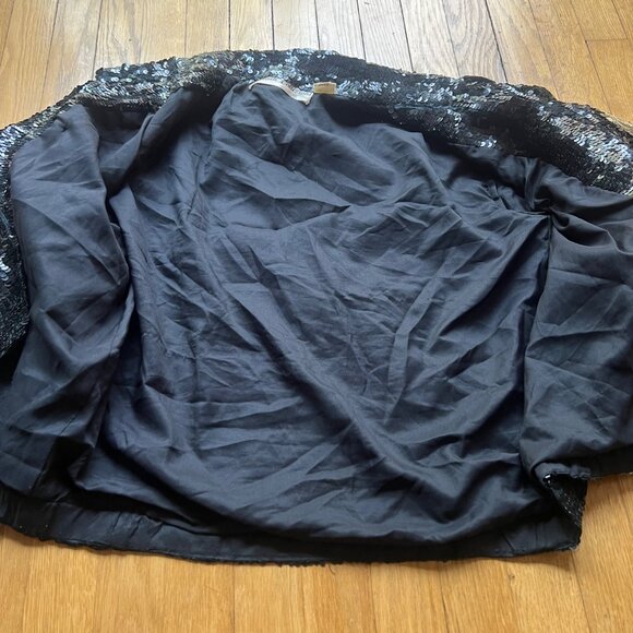 French Collizioni Size S Black Vintage Sequin Embroidered Patches Moto Jacket - Picture 4 of 16